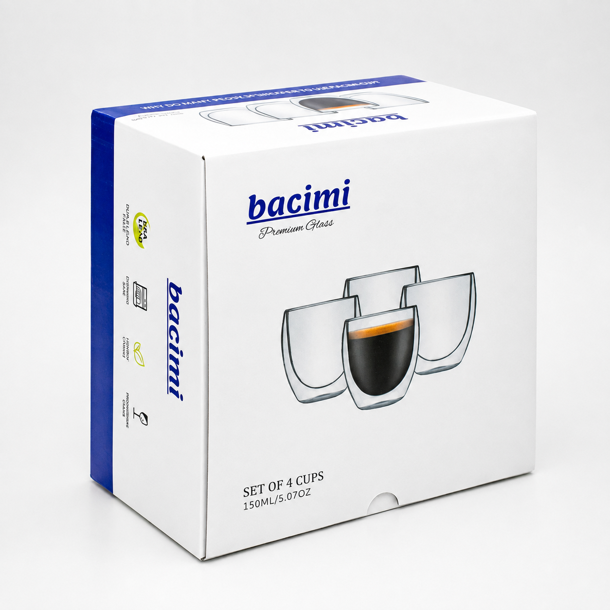 Bacimi Double Wall Glass Espresso Cups Set of 4 – 5oz