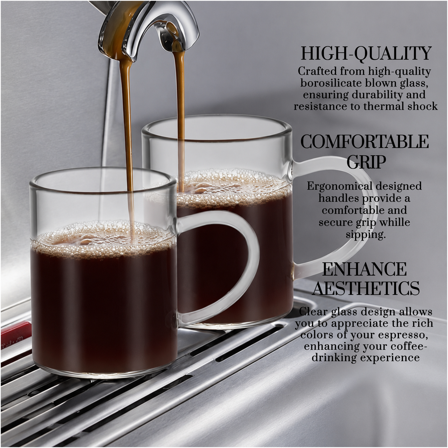 Bacimi® Clear Demitasse Mini Espresso Cups with White/Smoke Handles Set of 2 - 3 oz