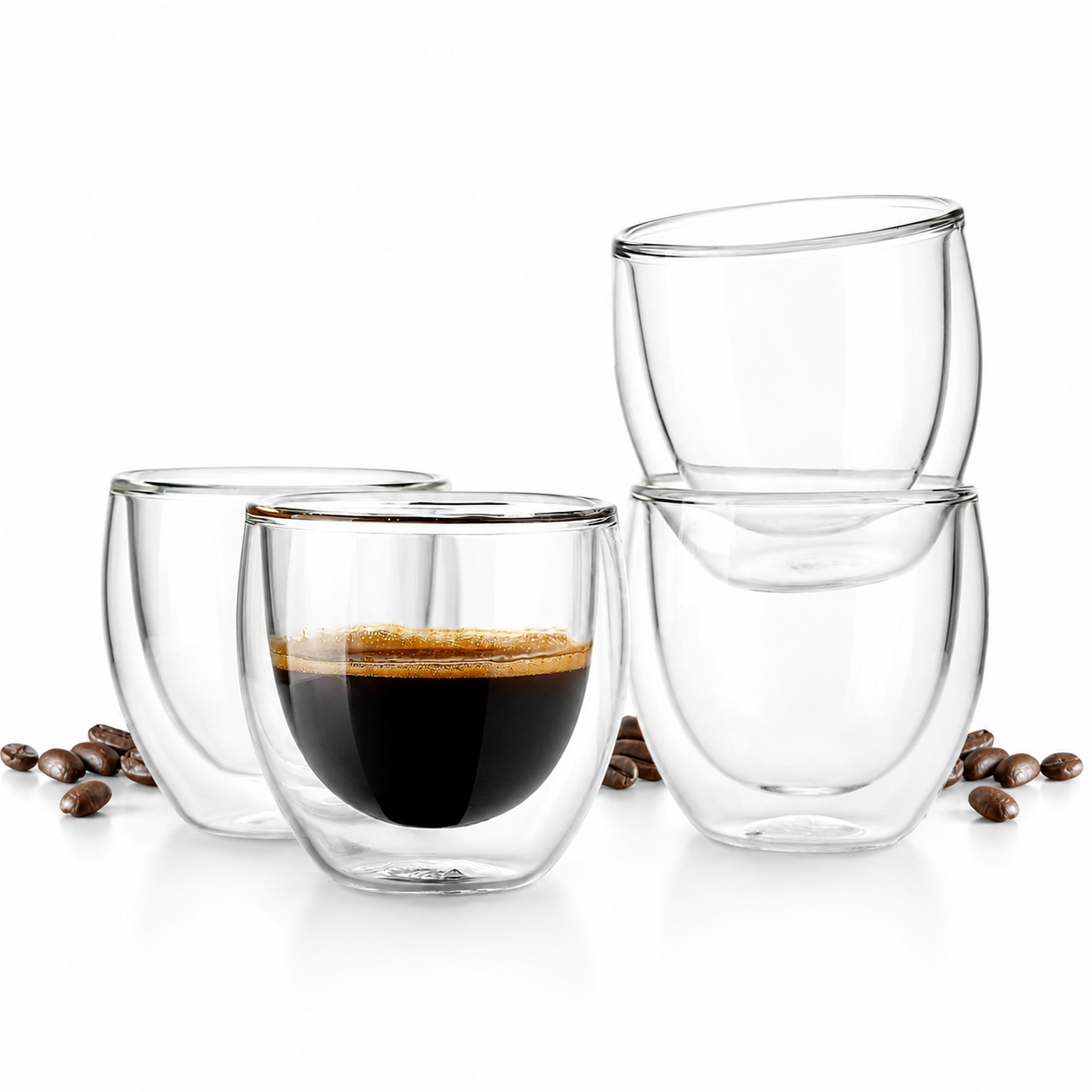 Bacimi Double Wall Glass Espresso Cups Set of 4 – 5oz