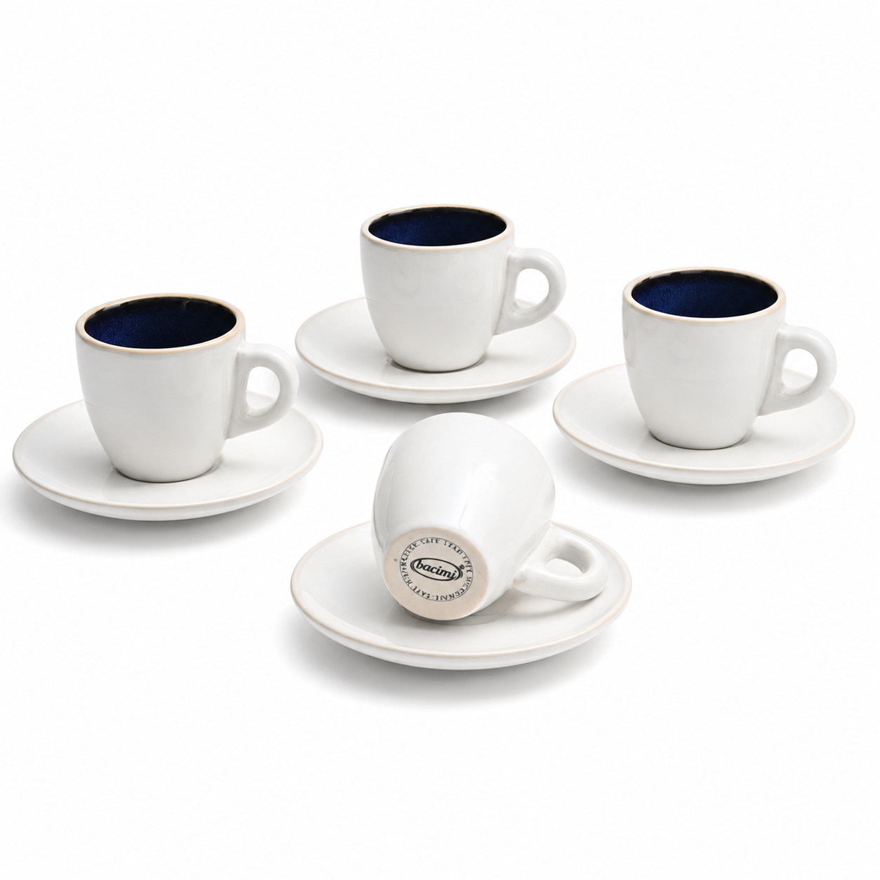 Bacimi® Stoneware Cappuccino Cups & Saucers Set of 4 -  8.7 oz