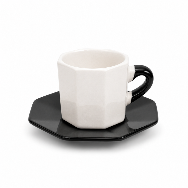 Bacimi® Octagonal Espresso Cups and Saucers Set of - 42.7 oz