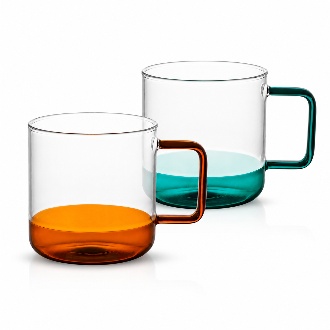 Bacimi® Amber & Teal Double Wall Glass Coffee Cups  Set of 2 -12oz