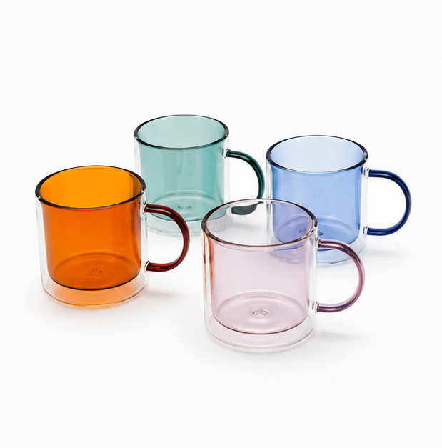Bacimi® Double Wall Glass Coffee Mugs Set of 4 – 8.5oz