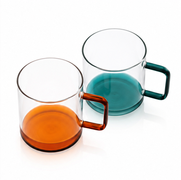 Bacimi® Amber & Teal Double Wall Glass Coffee Cups  Set of 2 -12oz