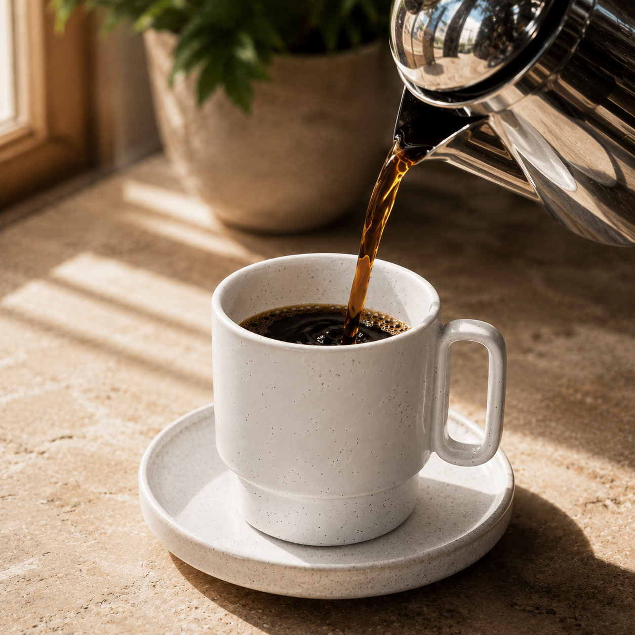 Bacimi® Stoneware Coffee Mugs Set of 4 with Metal Rack - 13.5 oz
