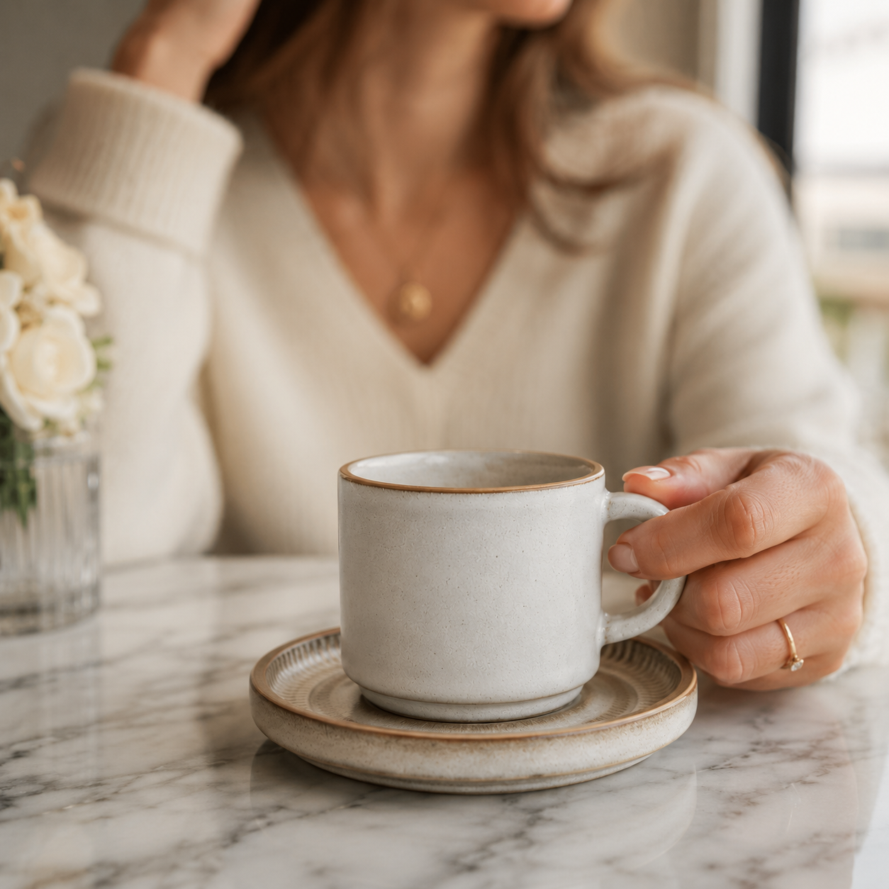 Bacimi® Stoneware Espresso Cups and Saucers Set of 4 - 3 oz