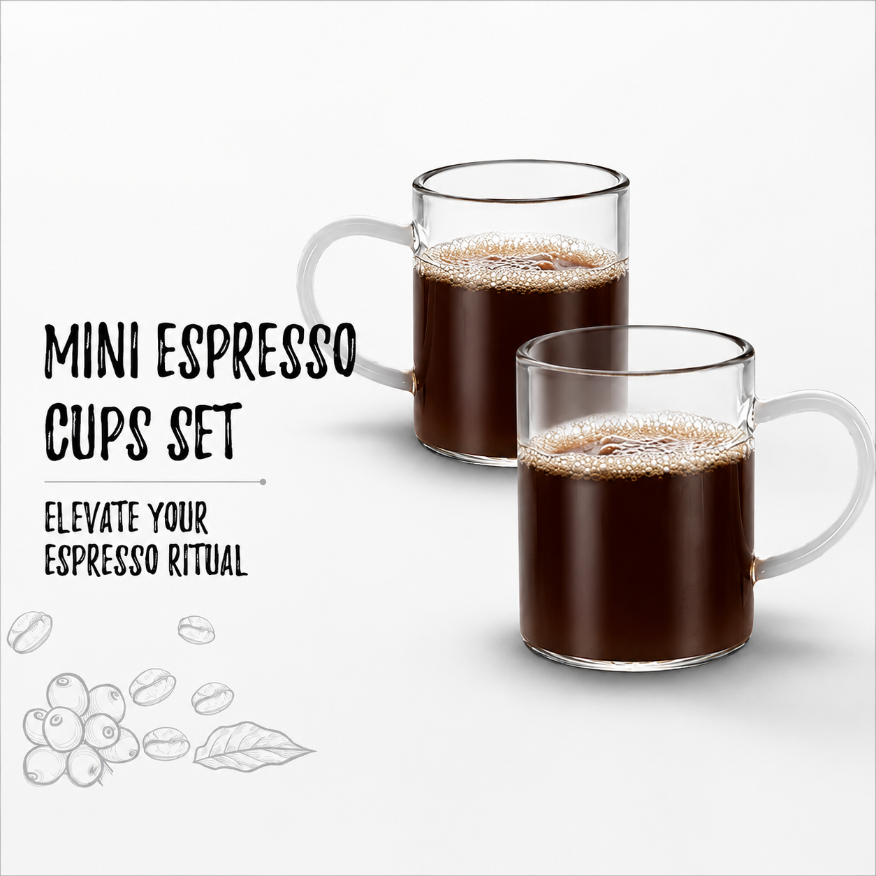 Bacimi® Handcrafted Glass Espresso Cups Set of 4 - 3 oz