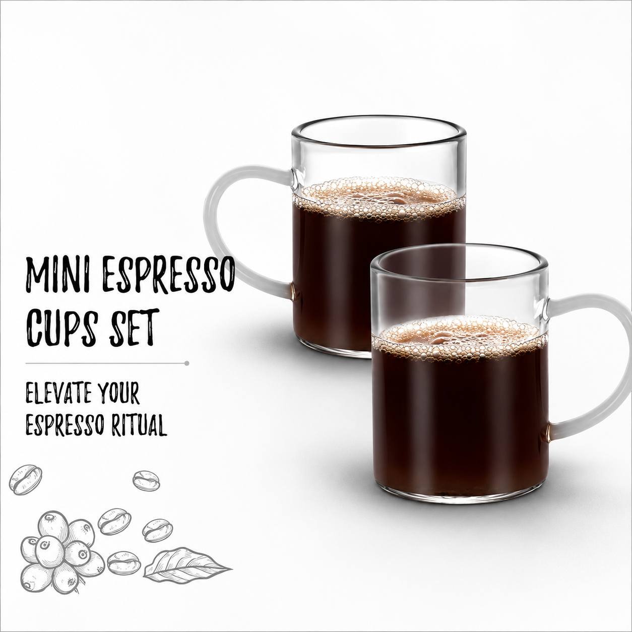Bacimi® Borosilicate Glass Espresso Cups Set of 2 -  3 oz