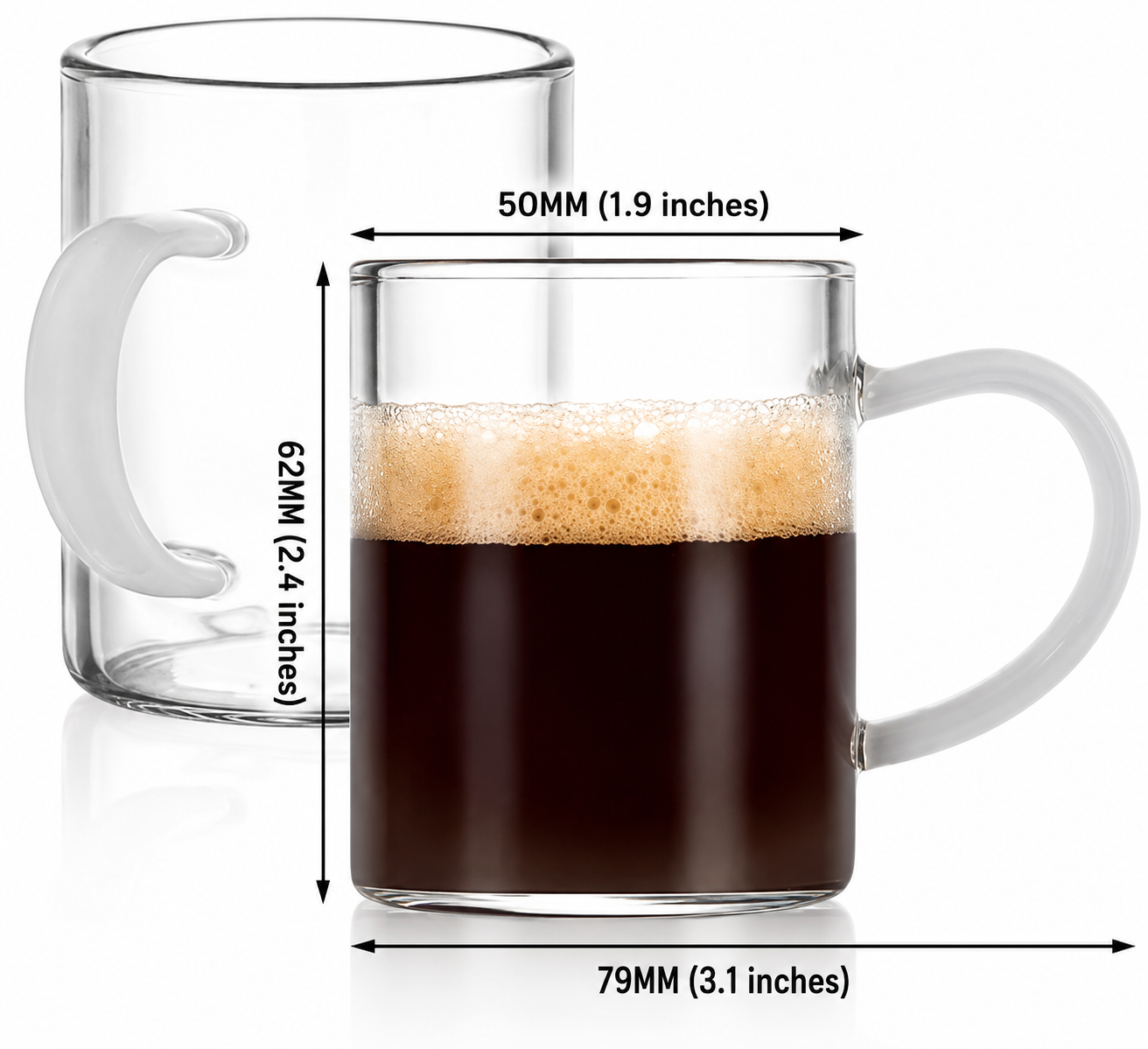 Bacimi® Borosilicate Glass Espresso Cups Set of 2 -  3 oz