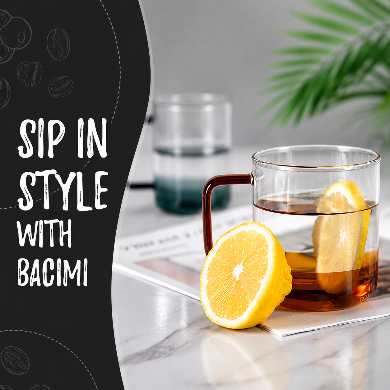 Bacimi® Amber & Teal Double Wall Glass Coffee Cups  Set of 2 -12oz