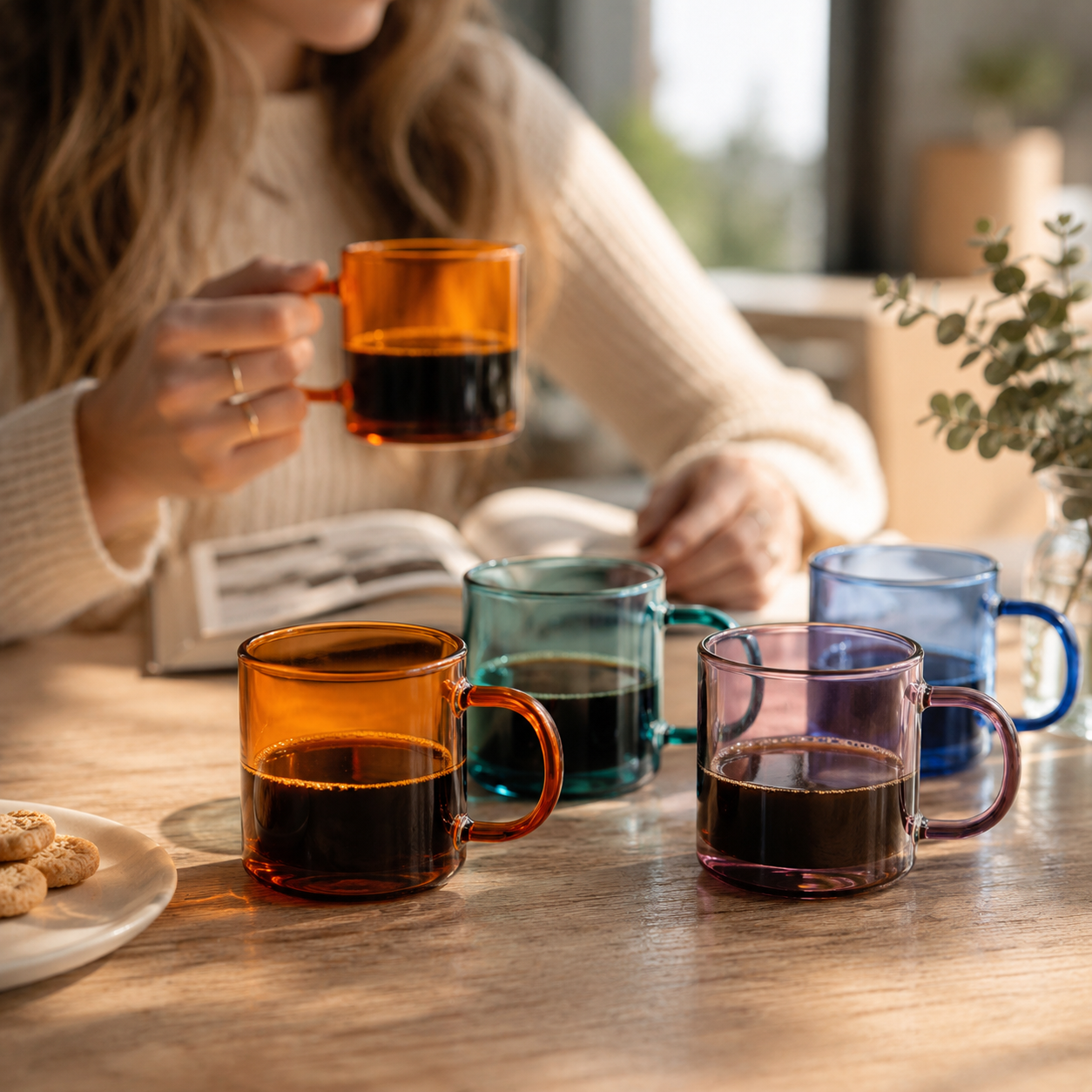 Bacimi® Double Wall Glass Coffee Mugs Set of 4 – 8.5oz