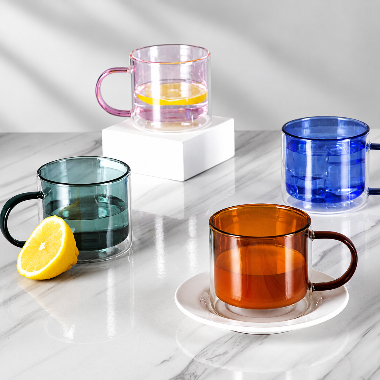 Bacimi® Double Wall Glass Coffee Mugs Set of 4 – 8.5oz