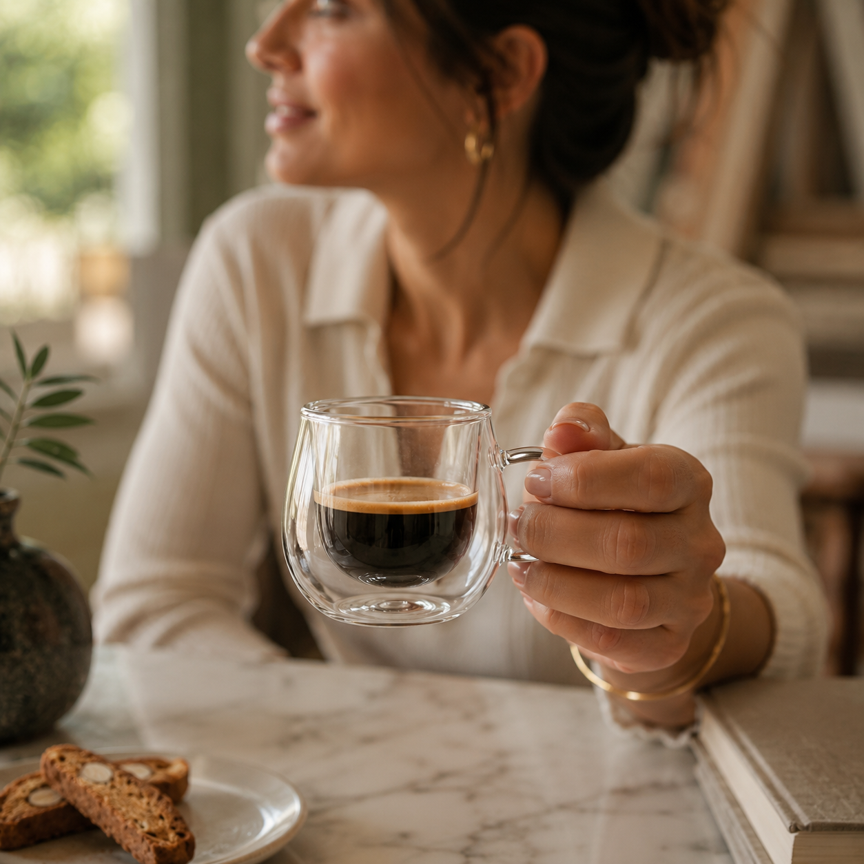 Bacimi Double Wall Borosilicate Glass Espresso Cups  Set of 4 -3.5oz
