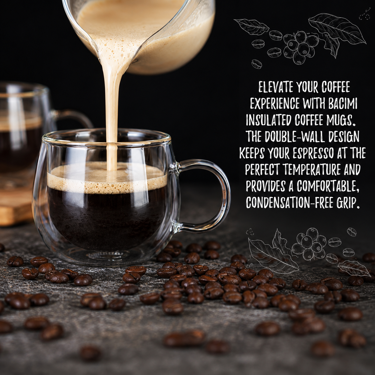 Bacimi Double Wall Borosilicate Glass Espresso Cups  Set of 4 -3.5oz