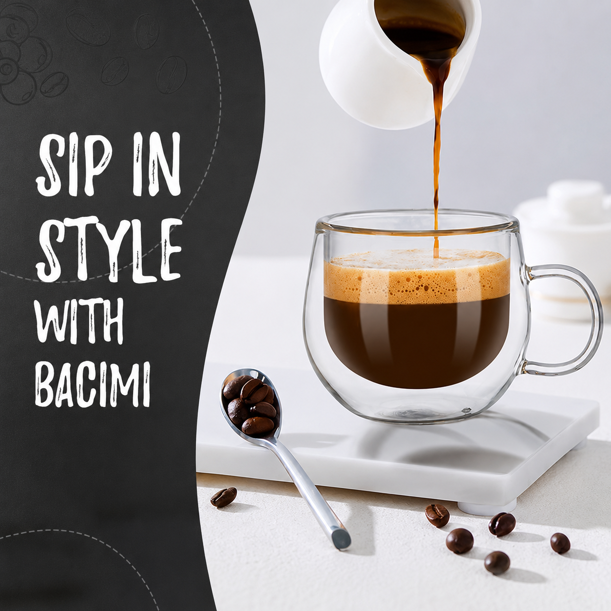 Bacimi Double Wall Borosilicate Glass Espresso Cups  Set of 4 -3.5oz