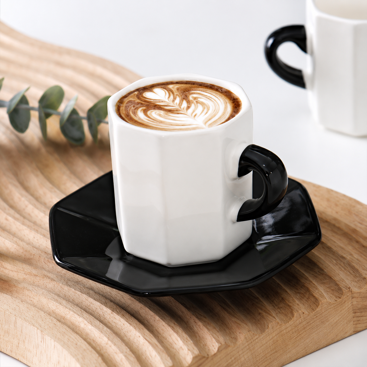 Bacimi® Octagonal Espresso Cups and Saucers Set of - 42.7 oz