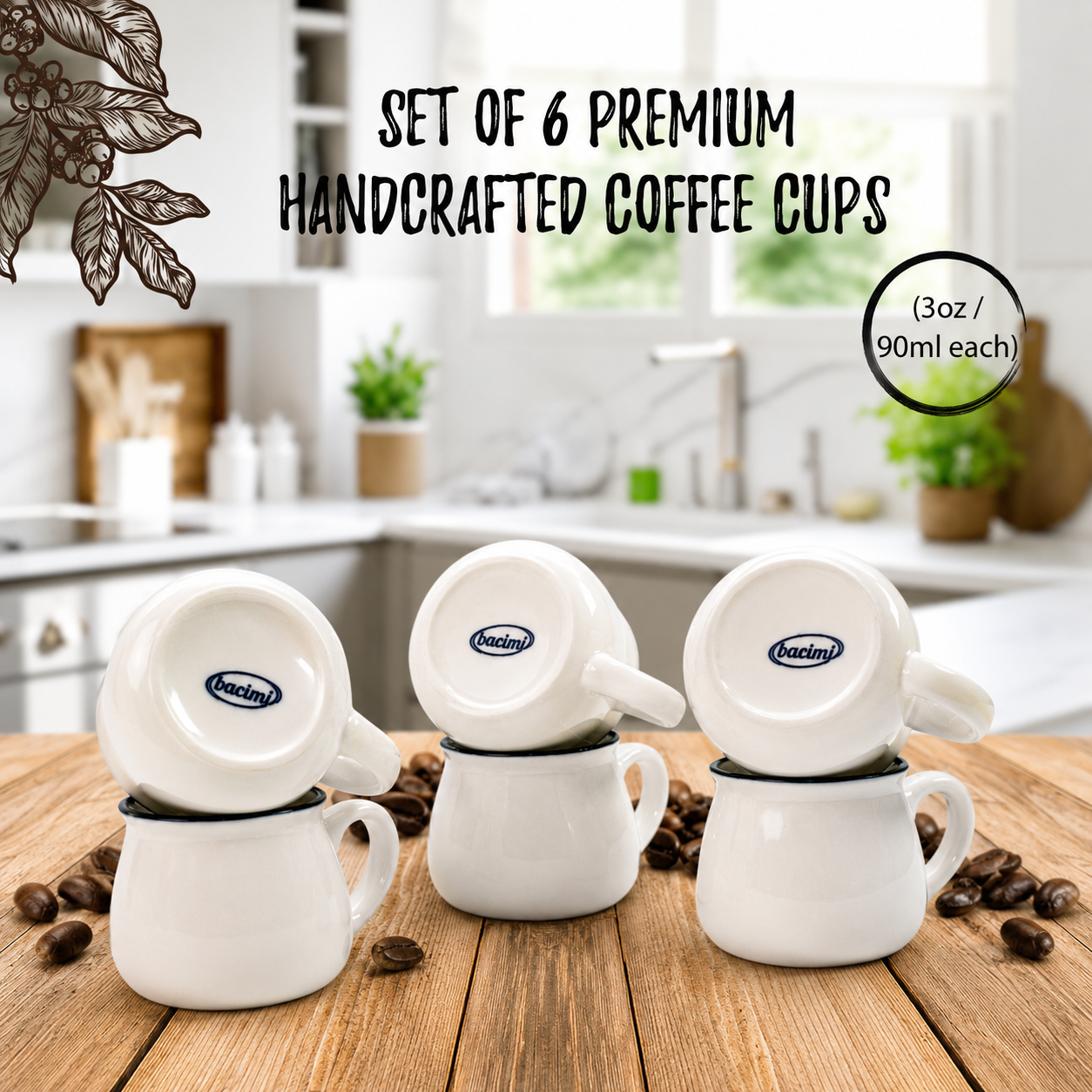 Bacimi® Demitasse Espresso Cups Set of 6 - 3.04 oz