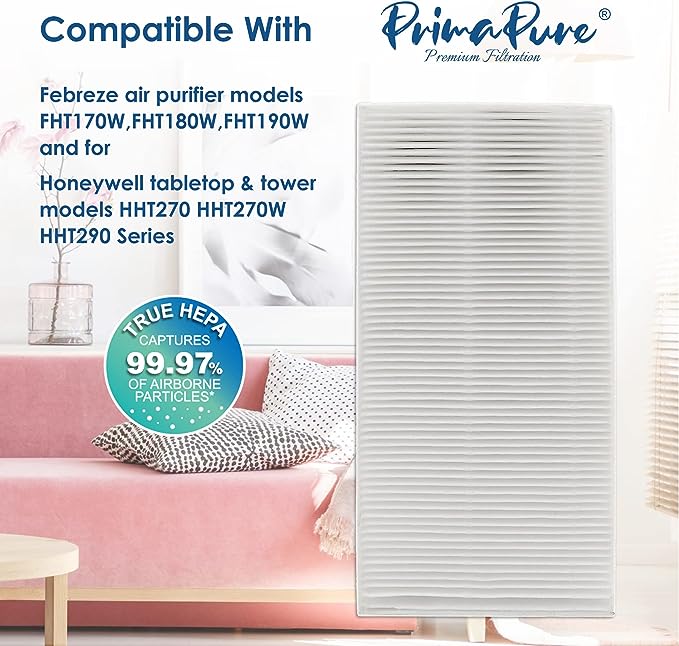 2-Pack PrimaPure H13 True HEPA Air Filter Replacement for Honeywell HEPAClean U Filter HRF201B, FEBREZE FRF102B, HW HHT270, HHT290, FEBREZE FHT170, FHT180, FHT190
