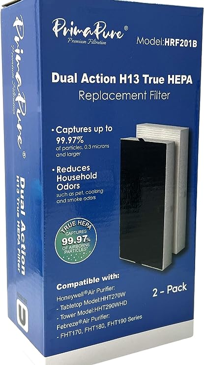 2-Pack PrimaPure H13 True HEPA Air Filter Replacement for Honeywell HEPAClean U Filter HRF201B, FEBREZE FRF102B, HW HHT270, HHT290, FEBREZE FHT170, FHT180, FHT190