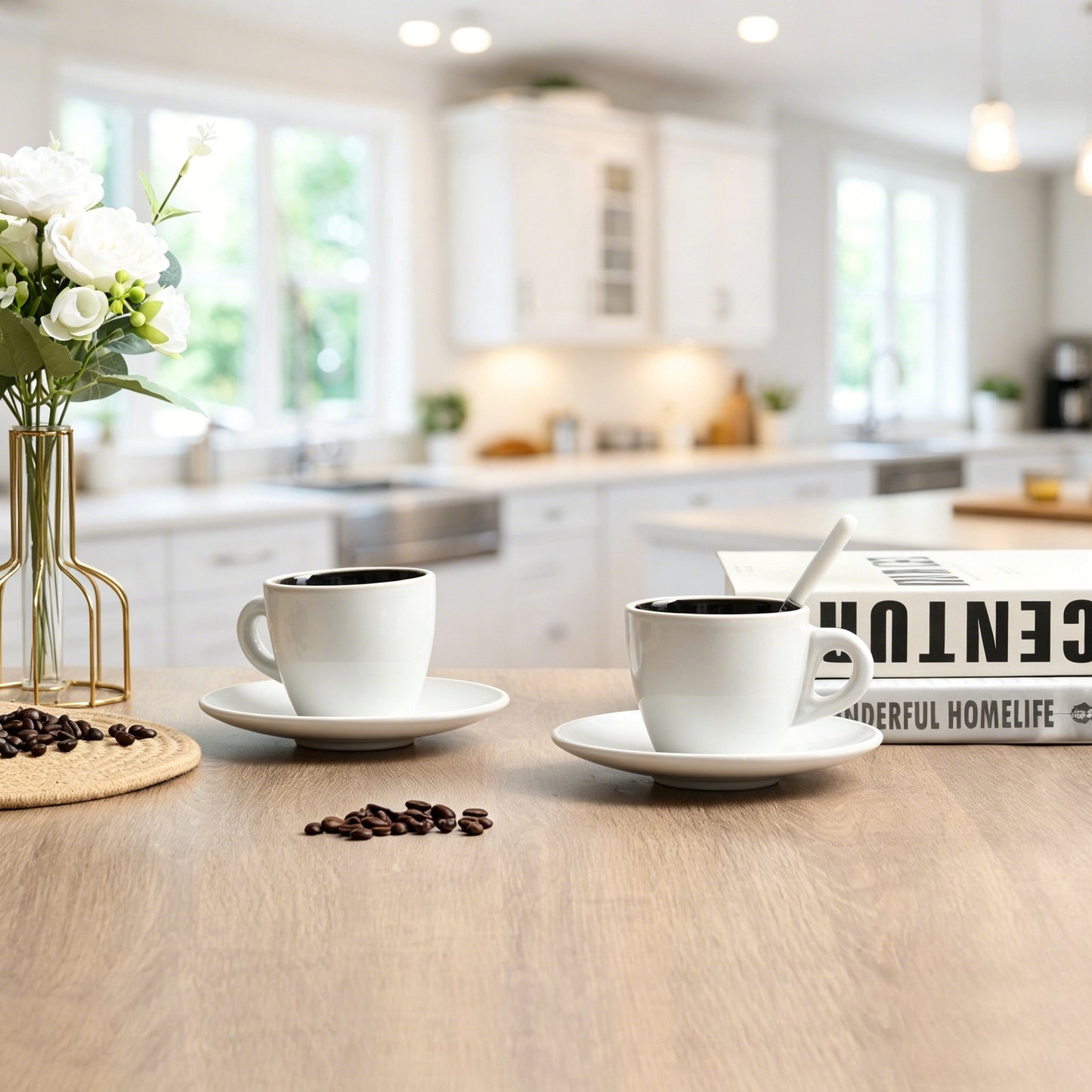 Bacimi® Stoneware Cappuccino Cups & Saucers Set of 4 -  8.7 oz