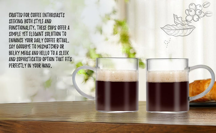 Bacimi Clear Demitasse Mini Espresso Cups with White Handles - Set of 4 / 3oz / 90 ML