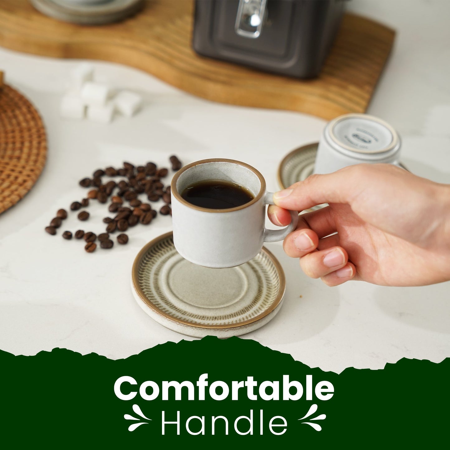 Bacimi® Stoneware Espresso Cups and Saucers Set of 4 - 3 oz