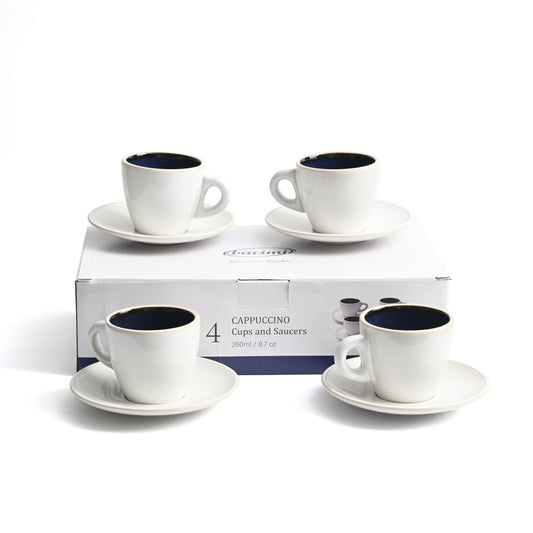 Bacimi® Stoneware Cappuccino Cups & Saucers Set of 4 -  8.7 oz