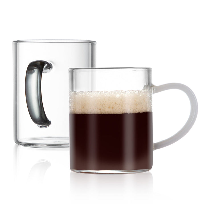 Bacimi Clear Demitasse Mini Espresso Cups with White/Smoke Handles - Set of 2 / 3oz / 90ml