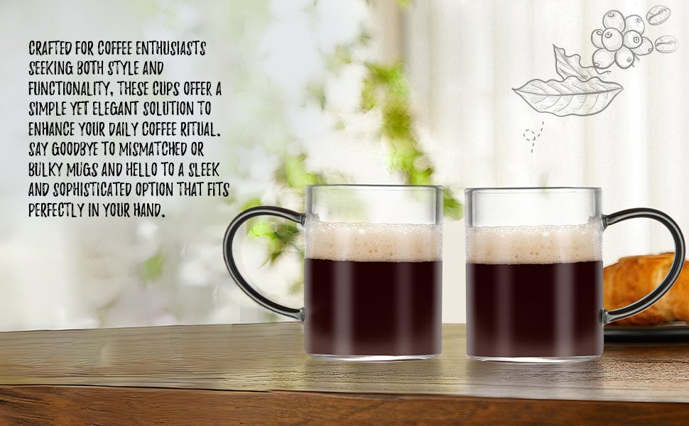 Bacimi Borosilicate Mini Glass Espresso cups 3oz / 90ML, Smoke Handle Set of 2