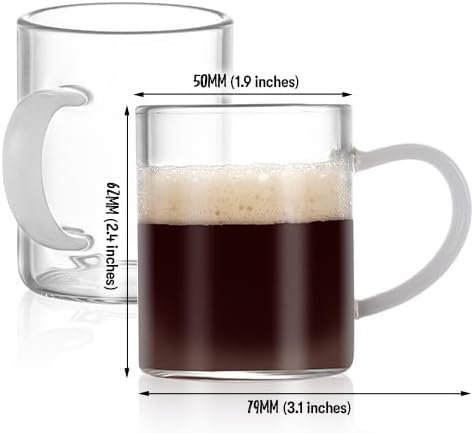 Bacimi Borosilicate Mini Glass Espresso cups 3oz / 90ML, White Handle Set of 2