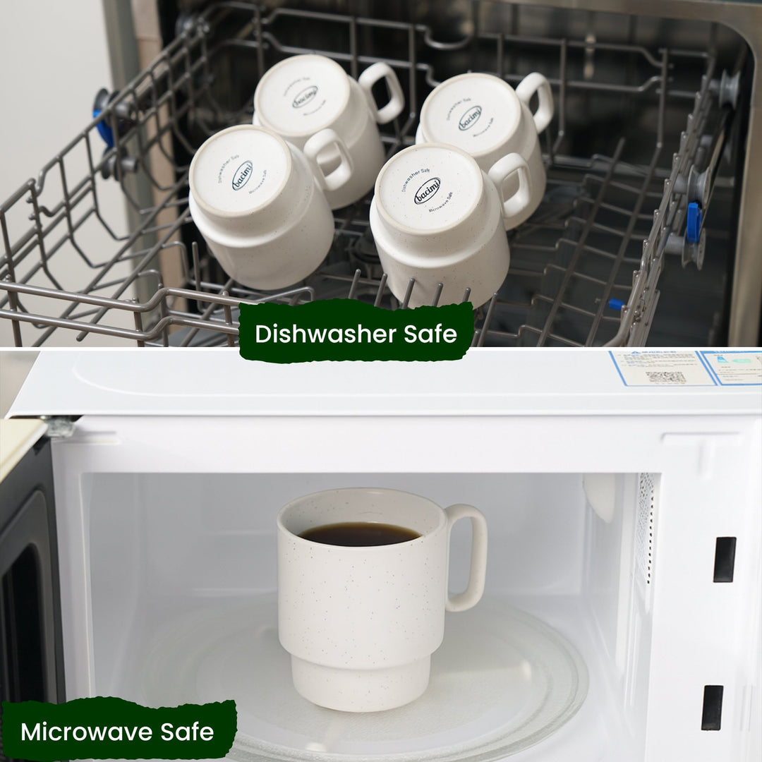 Bacimi Set of 4 Handmade Stackable Coffee Cup Mug Tower Set With Stylish Metal Wire Rack For Cappuccino, Latte, Tea, Cocoa, Hot Beverage 13.5oz, 400ml