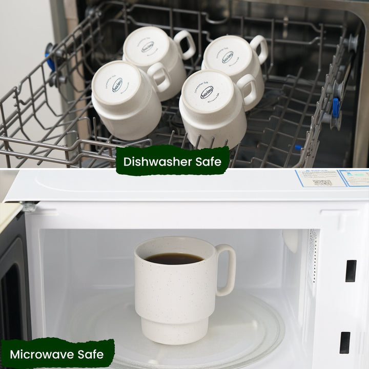 Bacimi Set of 4 Handmade Stackable Coffee Cup Mug Tower Set With Stylish Metal Wire Rack For Cappuccino, Latte, Tea, Cocoa, Hot Beverage 13.5oz, 400ml