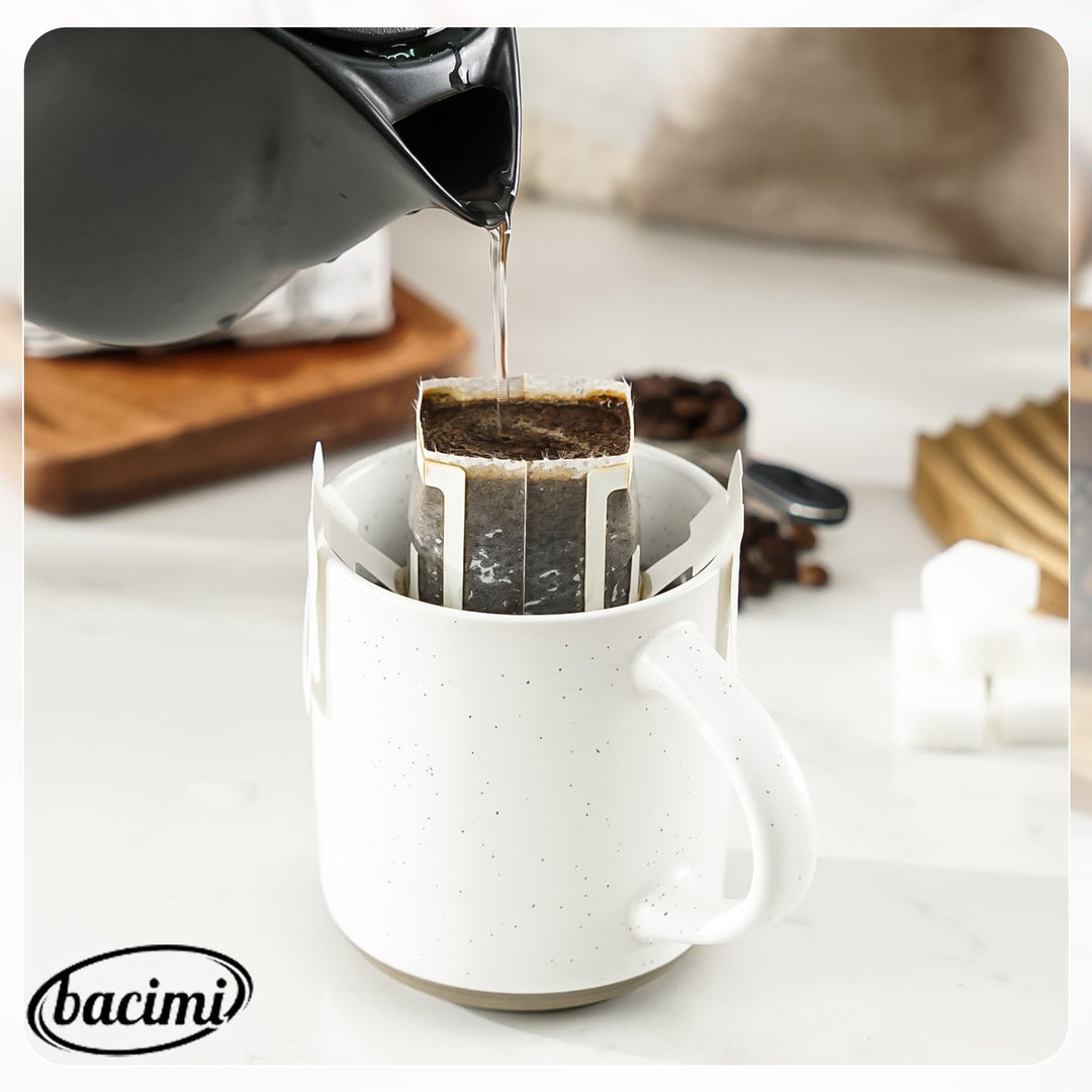 Bacimi Set Of 4 Artisanal Stoneware Mugs Ceramic Large Cups With Handle For Coffee, Cappuccino, Latte, Tea, Hot Beverage 13.5oz 400ml