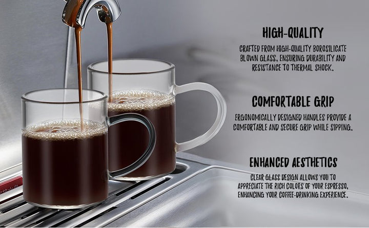 Bacimi Clear Demitasse Mini Espresso Cups with White/Smoke Handles - Set of 2 / 3oz / 90ml