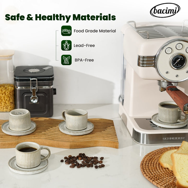 Bacimi Set Of 4 Mini Espresso Cups With Saucers, Handcrafted Stoneware For Coffee, Cocoa 90ml / 3oz Reactive Glaze Firing Process Makes Each Piece One Of A Kind.