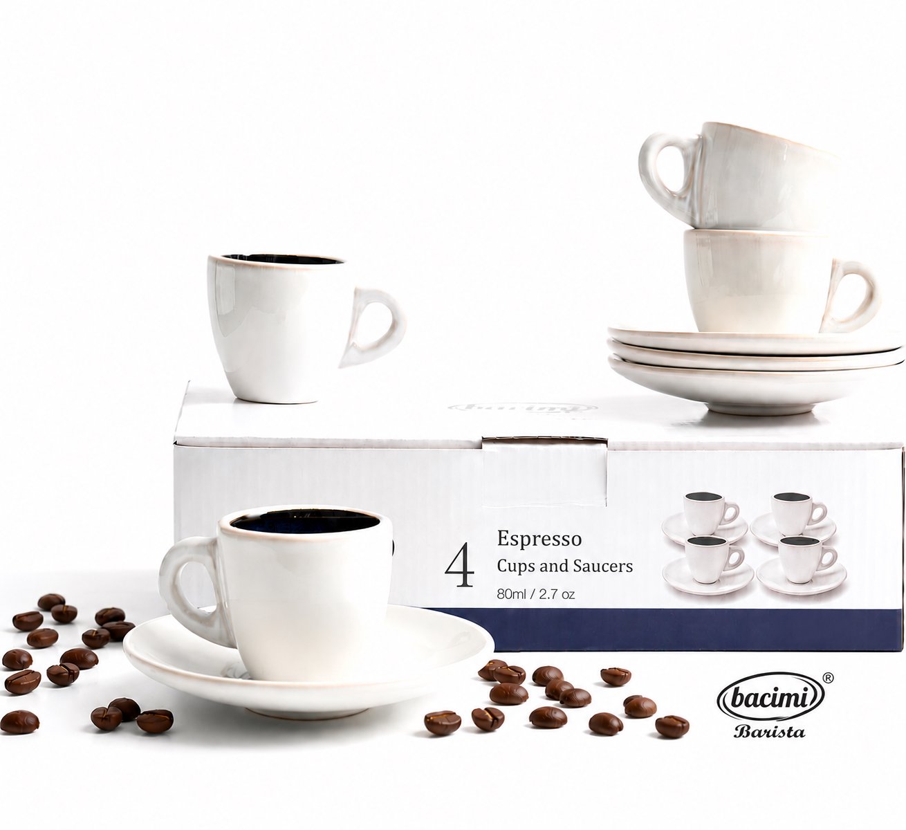 Bacimi® Espresso Cups and Saucers Set of 4 -  2.7oz