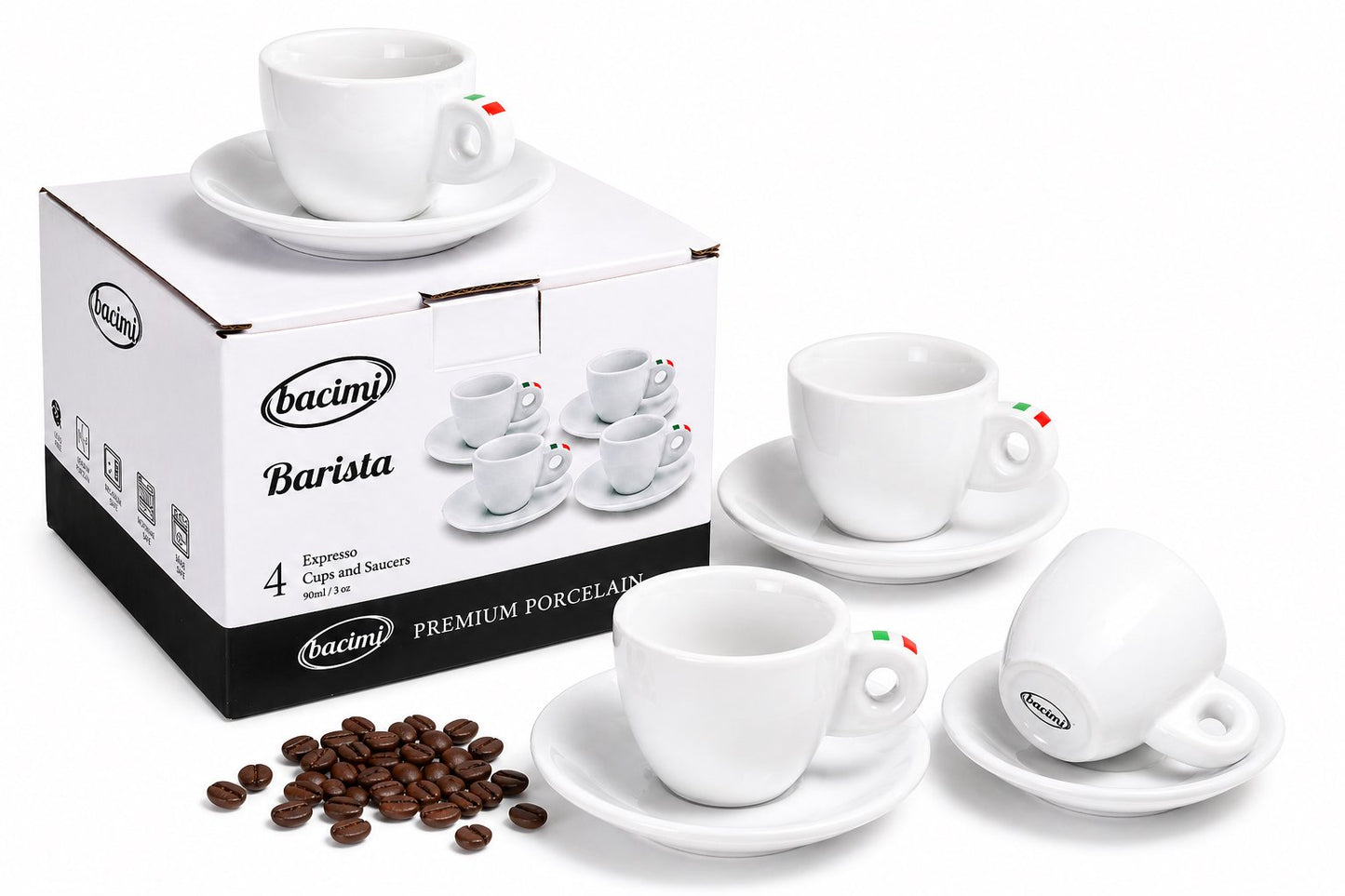 Bacimi® Espresso Cups & Saucers Set of 4 -  3 oz