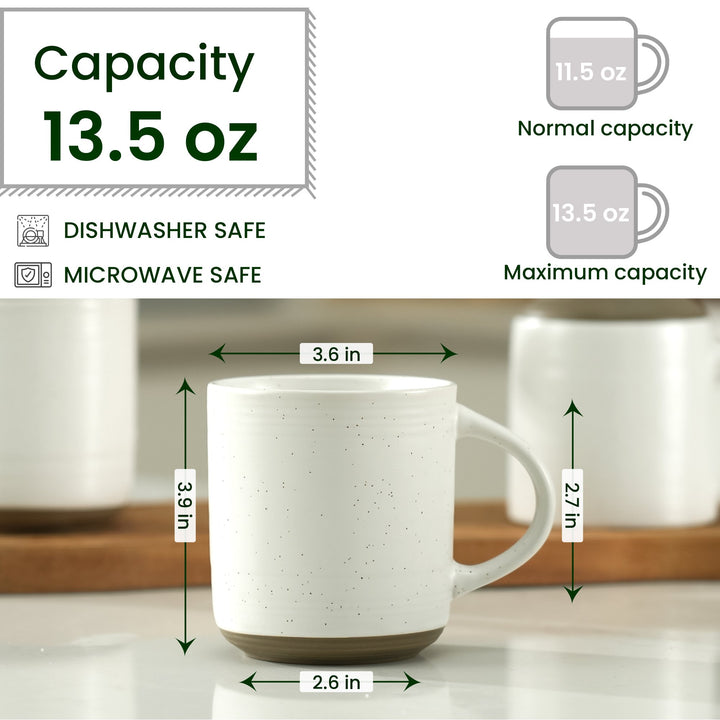 Bacimi Set Of 4 Artisanal Stoneware Mugs Ceramic Large Cups With Handle For Coffee, Cappuccino, Latte, Tea, Hot Beverage 13.5oz 400ml