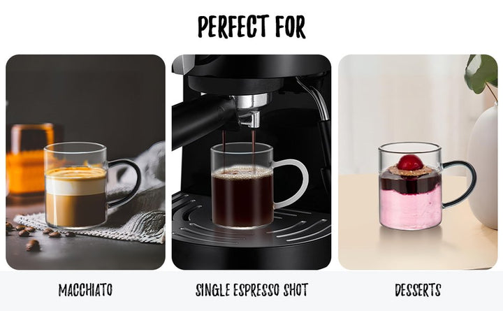 Bacimi Clear Demitasse Mini Espresso Cups with White/Smoke Handles - Set of 2 / 3oz / 90ml