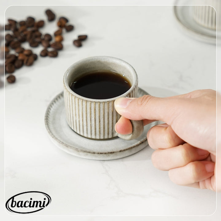 Bacimi Set Of 4 Mini Espresso Cups With Saucers, Handcrafted Stoneware For Coffee, Cocoa 90ml / 3oz Reactive Glaze Firing Process Makes Each Piece One Of A Kind.