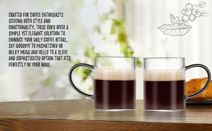 Bacimi Clear Demitasse Mini Espresso Cups with Smoke Handles - Set of 4 / 3oz / 90ml