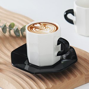 Bacimi Mini Ceramic Espresso Cups with Saucer - Set of 4 / 2.7oz / 80ML- Small Drinking Cups with Handle - Dishwasher & Microwave Safe - Modern Italian Inspired Mugs for Coffee