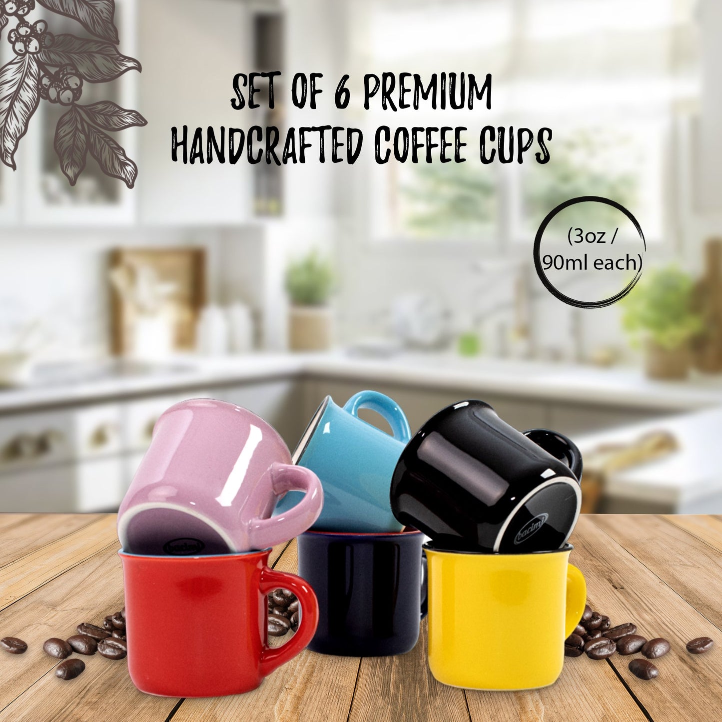 Bacimi® Demitasse Espresso Cups Set of 6 - 3oz