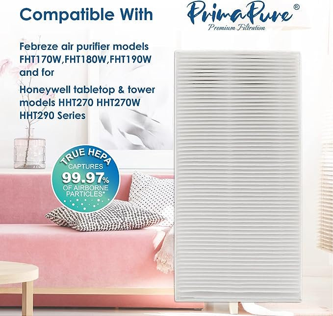 2-Pack PrimaPure H13 True HEPA Air Filter Replacement for Honeywell HEPAClean U Filter HRF201B, FEBREZE FRF102B, HW HHT270, HHT290, FEBREZE FHT170, FHT180, FHT190