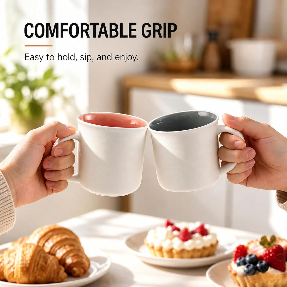 Bacimi® - Coffee Mugs Set of 4 - Sandstone Texture Mugs 16oz - Ceramic Coffee Cups with Handle - Large Coffee Mug for Cappuccino, Latte & Hot Beverages