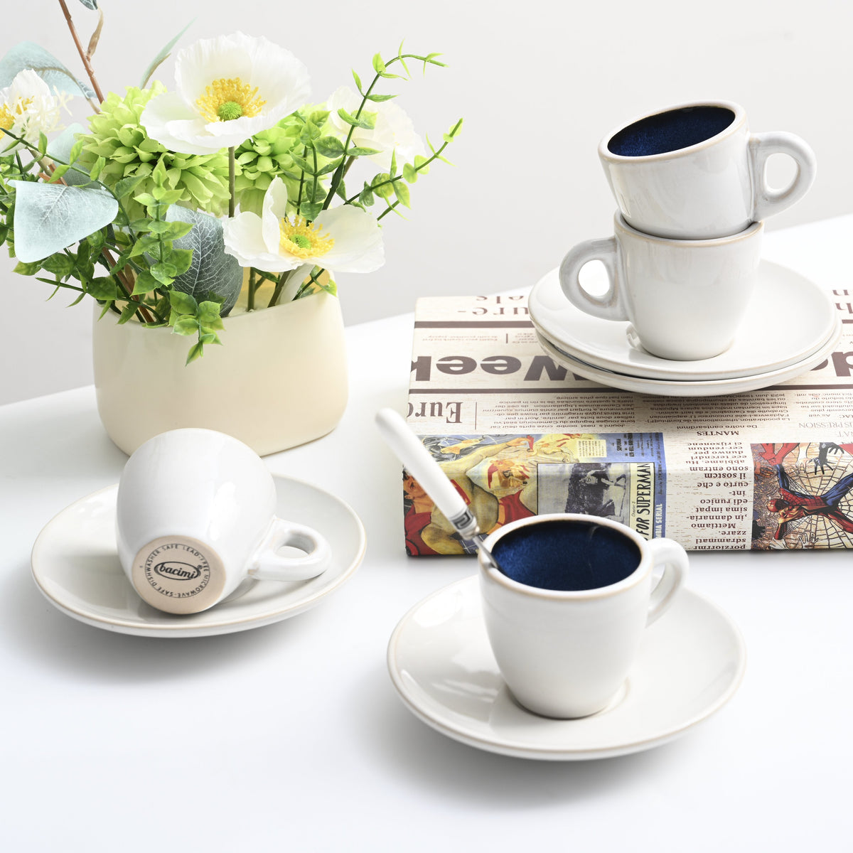 Bacimi® Stoneware Cappuccino Cups & Saucers Set of 4 -  8.7 oz