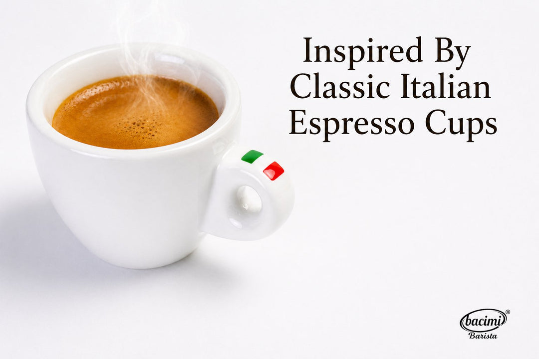 Bacimi® Espresso Cups and Saucers Set of 4 – 3 oz Thick Porcelain Coffee Cups -  Barista Style Cup Set - Classic Italian Espresso Design - Ceramic Cups for Espresso, Macchiato, Doppio – Dishwasher & Microwave Safe