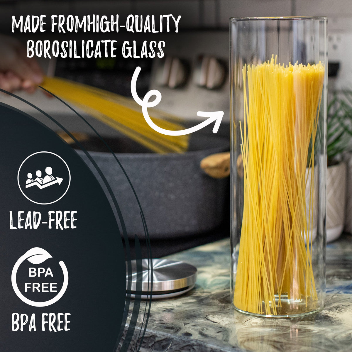 3-Pack Bacimi Borosilicate Glass Food Storage Jars W/Stainless Steel Lids 67oz