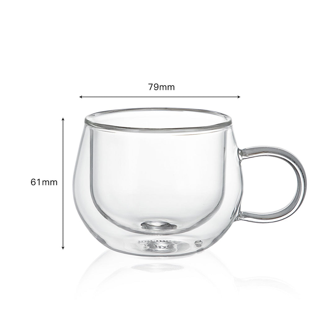 Bacimi Double Wall Insulated Espresso Mugs (Set of 4/3.5oz) - Clear Borosilicate Mug with Handle - Thermal Drinking Cups for Espresso, Cappuccino, Latte, Tea, Hot Beverage, Wine - Microwave Safe