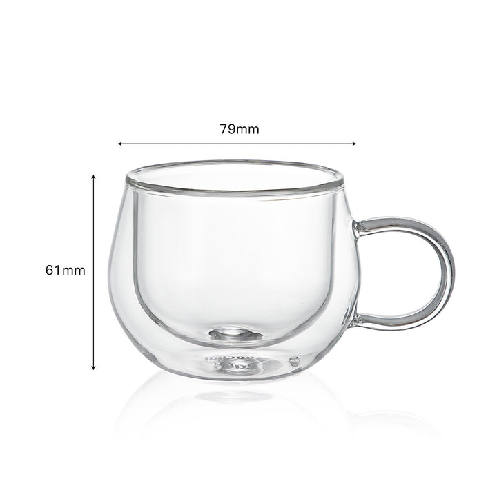 Bacimi Double Wall Insulated Espresso Mugs (Set of 4/3.5oz) - Clear Borosilicate Mug with Handle - Thermal Drinking Cups for Espresso, Cappuccino, Latte, Tea, Hot Beverage, Wine - Microwave Safe